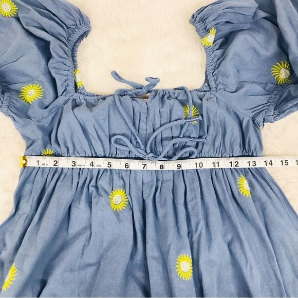 FREE PEOPLE Emory Boho Embroidered Square Neck Puff Sleeve Peasant Dress Size XS - Picture 15 of 15